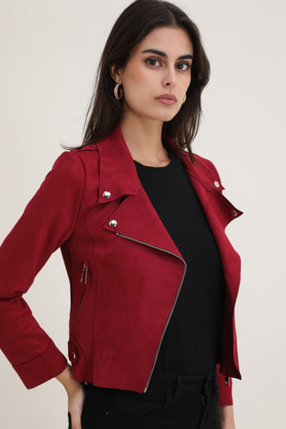 Suedine X biker jacket Burgundy