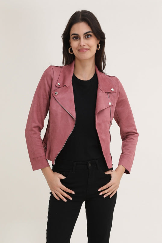 Suedine X biker jacket Old pink